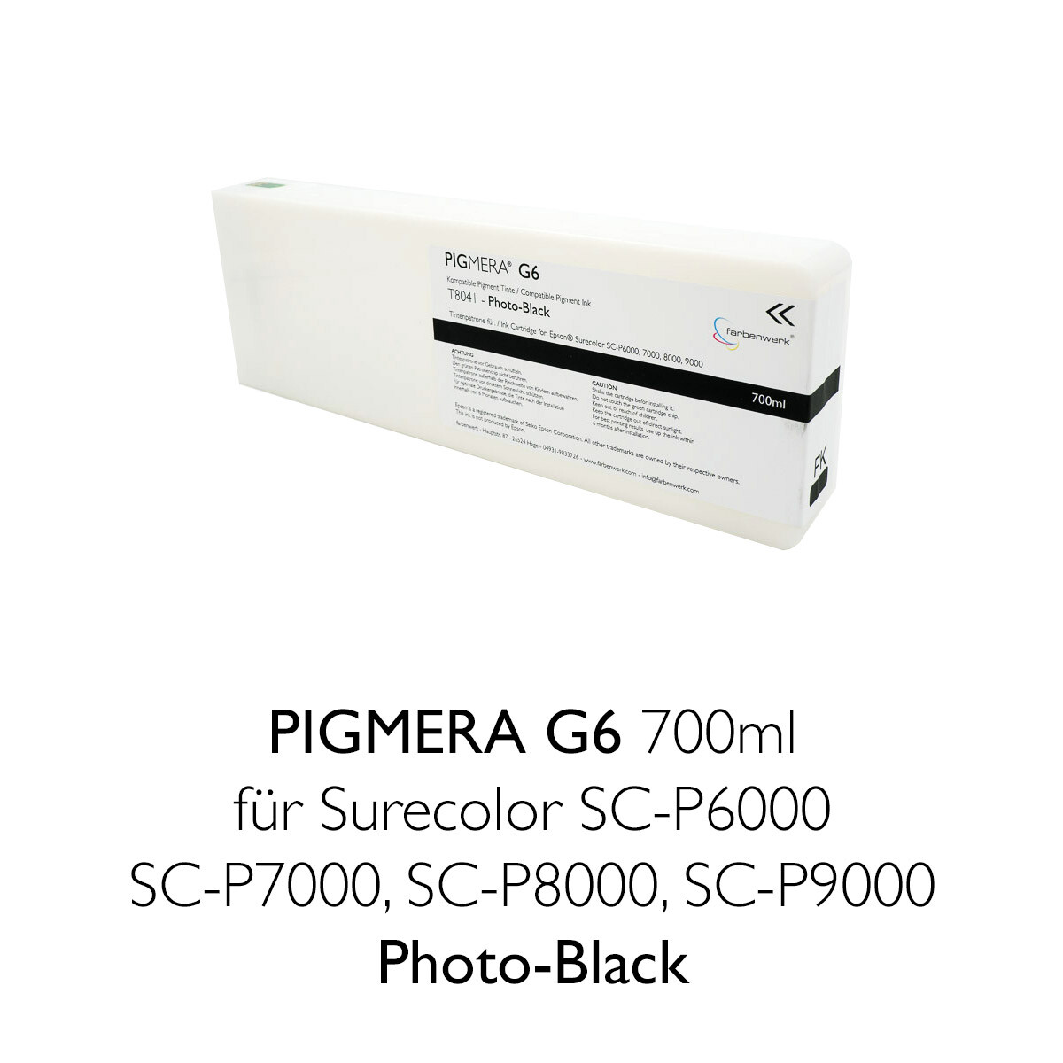 farbenwerk Pigmera G6 ink cartridge 700ml T8041 Photo-Black
