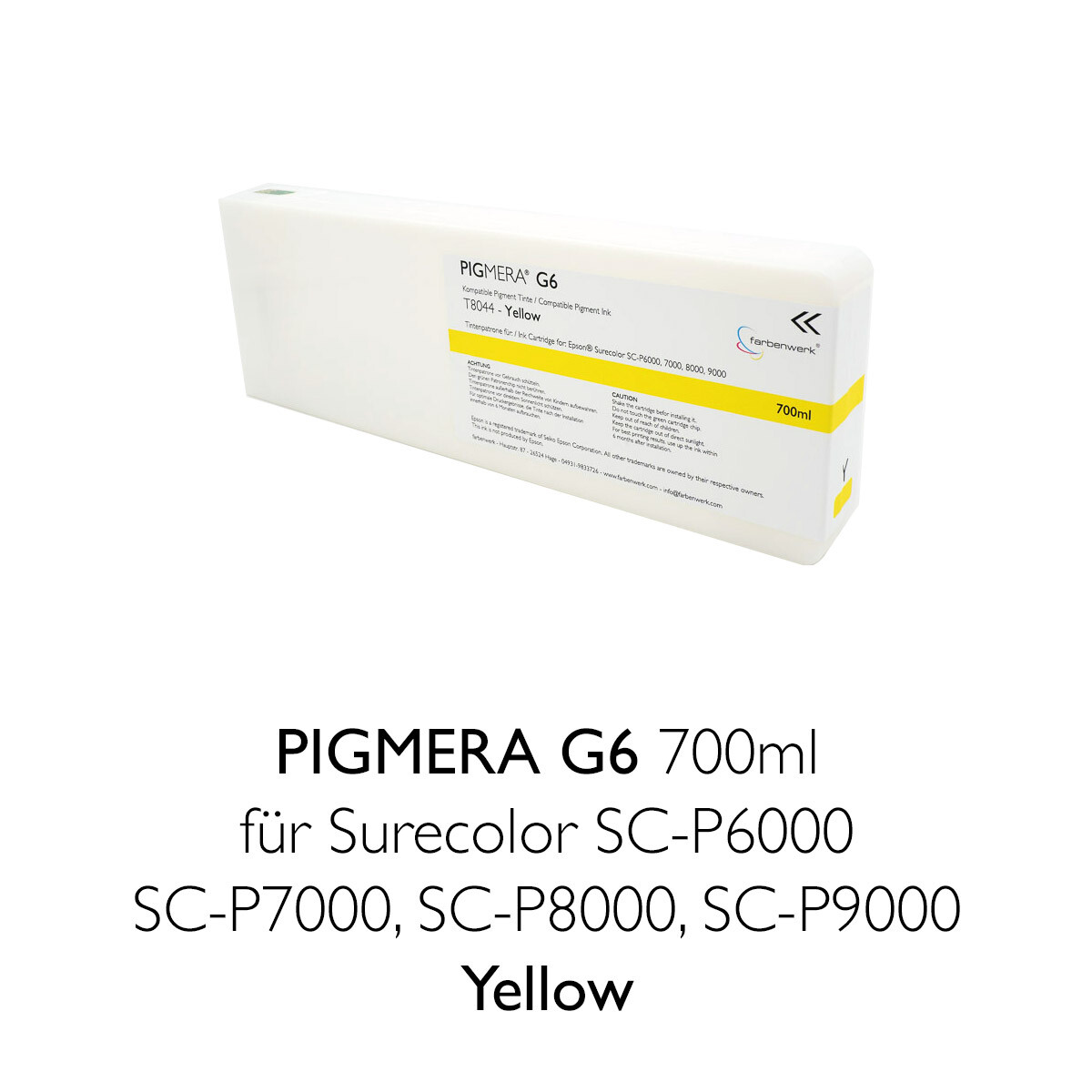 farbenwerk Pigmera G6 ink cartridge 700ml T8044 Yellow